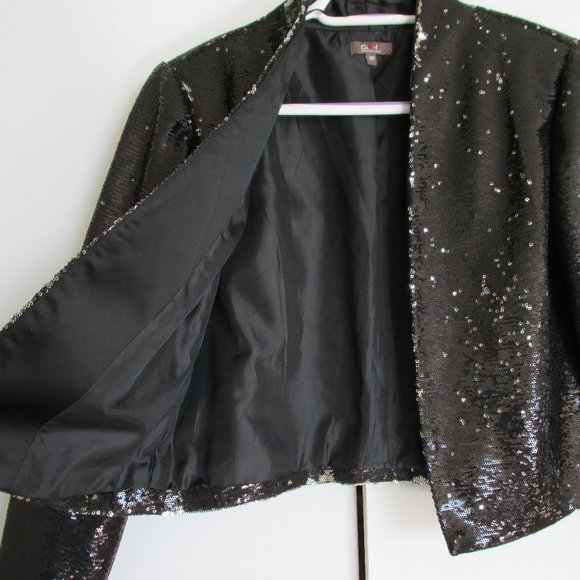 GDM Paris Black Sequin Open Crop Jacket - Picture 2 of 10